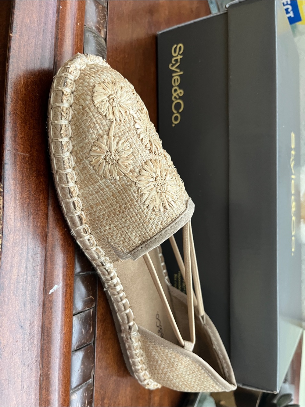 Style & Co. Tan Woven Floral Espadrille Flats